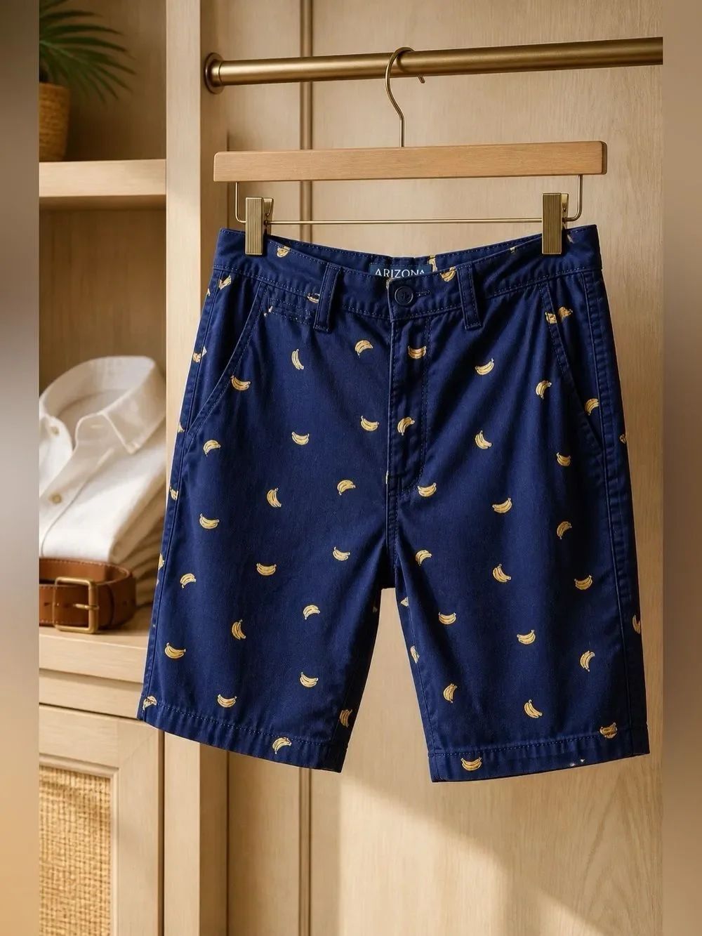 BLUE WITH BANANAS FLEX CLASSIC FIT SHORTS BY ARIZONA JEAN CO SIZE 34 EUC